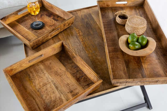 Masuta de cafea Finca din lemnn de mango cu 3 tavi detasabile [3]