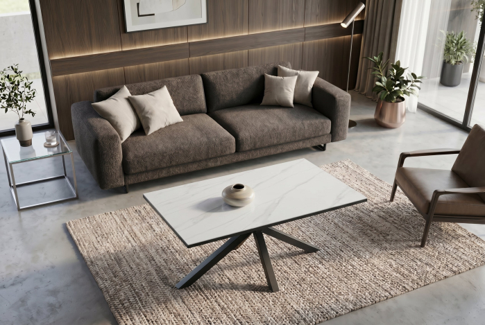 Măsuță de cafea GALAXIE 100 cm cu cadru în formă de stea, ceramică albă [3]