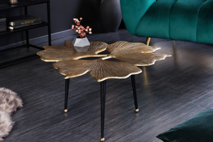 Masuta de cafea  GINKGO LEAFS 75 cm din metal auriu lucrat manual [2]
