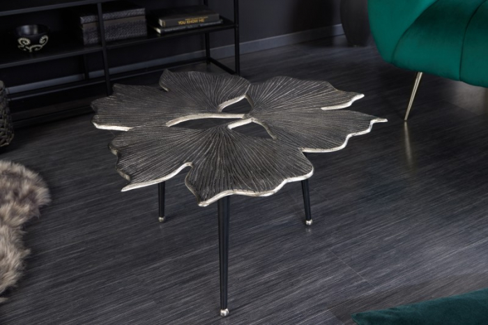 Masuta de cafea  GINKGO LEAFS 75 cm din metal argintiu lucrat manual [2]