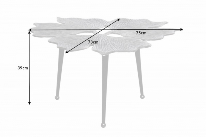 Masuta de cafea  GINKGO LEAFS 75 cm din metal argintiu lucrat manual [6]