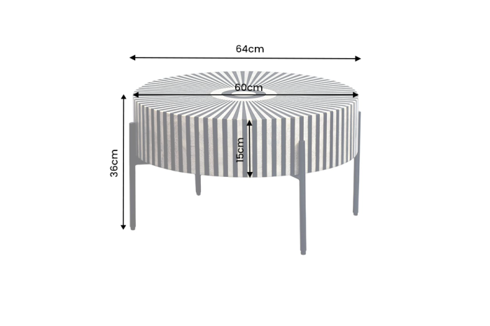 Măsuță de cafea HARMONY NATURE cu incrustări din os, 65 cm, negru-alb [6]
