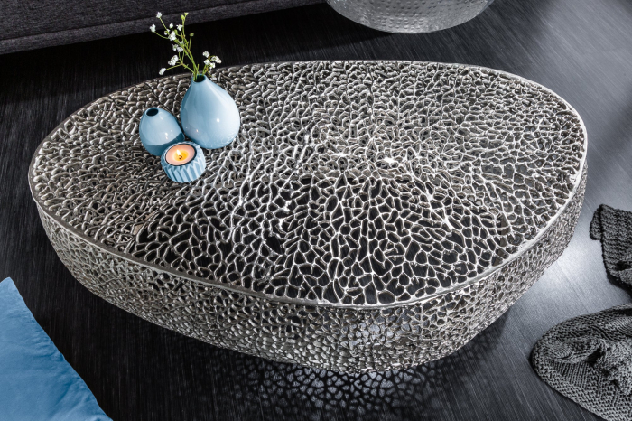 Masuta de cafea LEAF  handmade din metal argintiu, 122 cm [4]