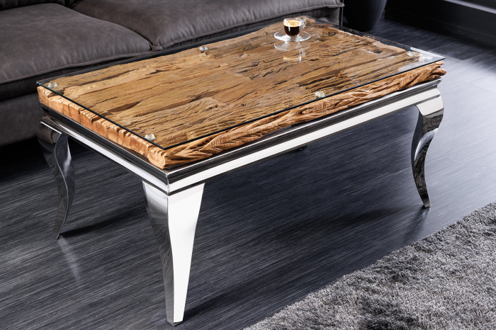 Măsuță de cafea MODERN BAROCK BARRACUDA 100 cm cromată, cu blat de sticlă, fără blat de tec [4]