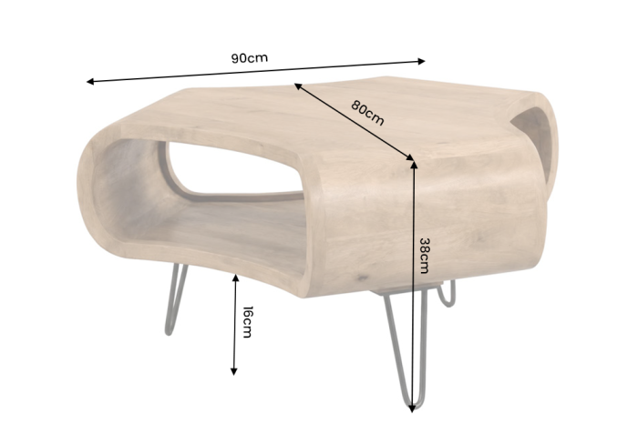 Măsuță de cafea ORGANIC LIVING 90 cm cu raft deschis de depozitare, din lemn de mango natural, cu picioare în formă de agrafă [8]