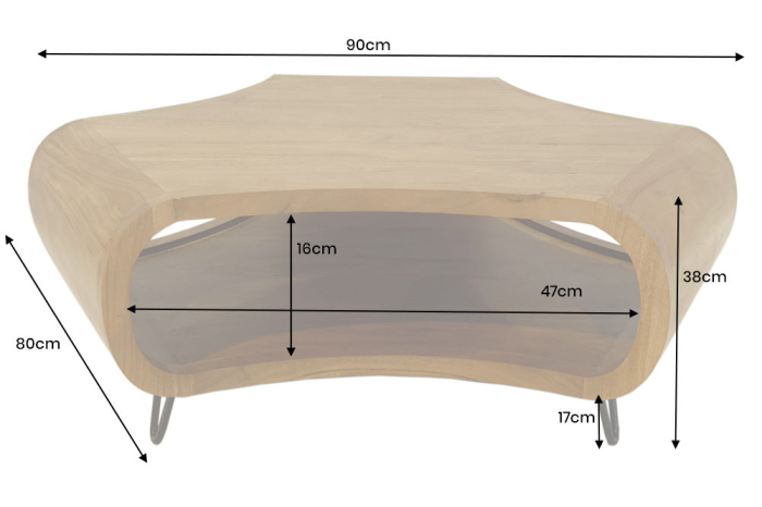Măsuță de cafea ORGANIC LIVING 90 cm cu raft deschis de depozitare, din lemn de salcâm, finisaj maro miere [11]