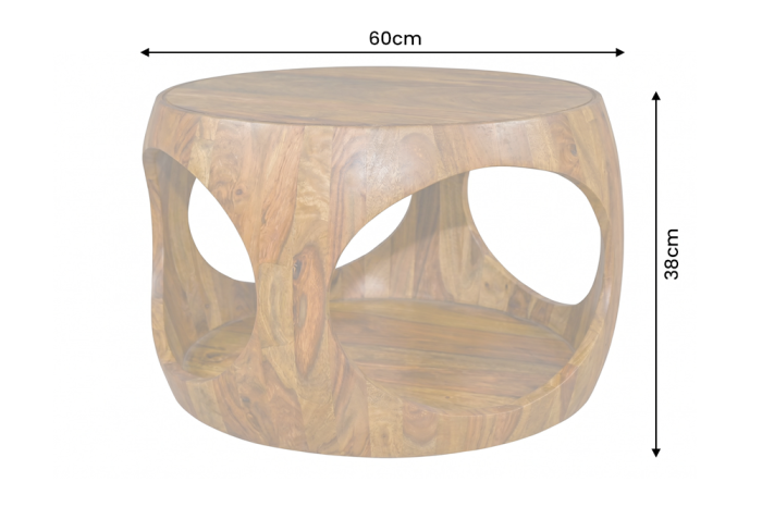 Măsuță de cafea ORGANIC LOOP rotundă, 60 cm, cu compartiment de depozitare deschis, din lemn de sheesham maro [7]