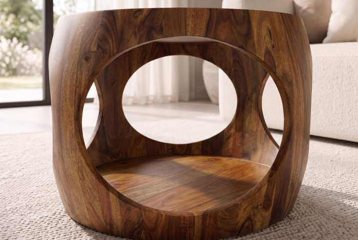 Măsuță de cafea ORGANIC LOOP rotundă, 60 cm, cu compartiment de depozitare deschis, din lemn de sheesham maro [6]
