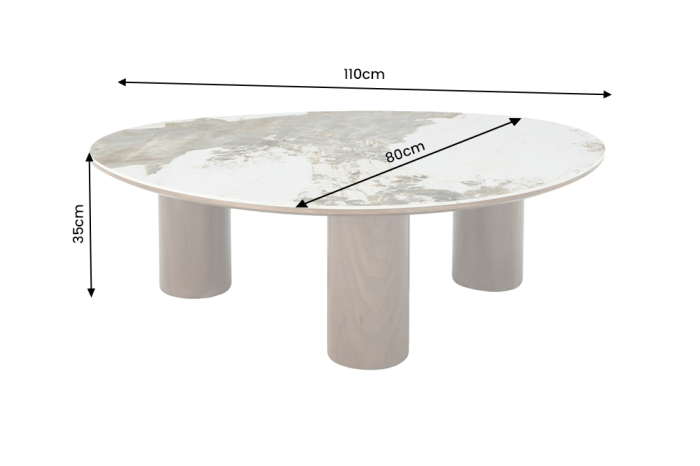 Măsuță de cafea ORGANIKO 110 cm, aspect ceramic alb-maro, cu cadru aspect lemn de nuc [6]