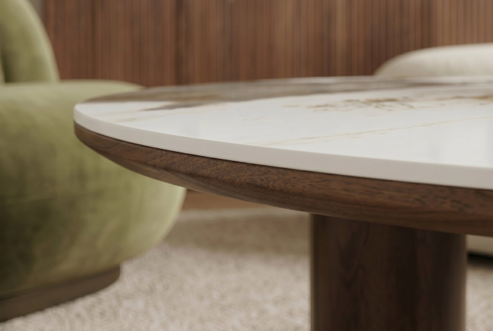 Măsuță de cafea ORGANIKO 110 cm, aspect ceramic alb-maro, cu cadru aspect lemn de nuc [4]