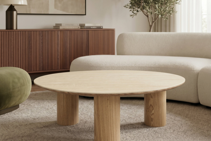 Măsuță de cafea ORGANIKO 110 cm, aspect ceramic natural, cu cadru aspect lemn de stejar [3]