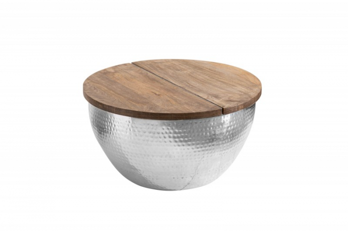Masuta de cafea Orient Storage cu spatiu de depozitare din metal argintiu si blat din lemn de salcam [6]