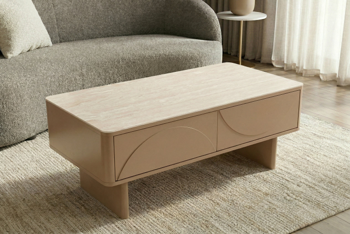 Măsuță de cafea SAVOY 120 cm 3D natural cu blat din ceramică imitație de marmură travertin [2]