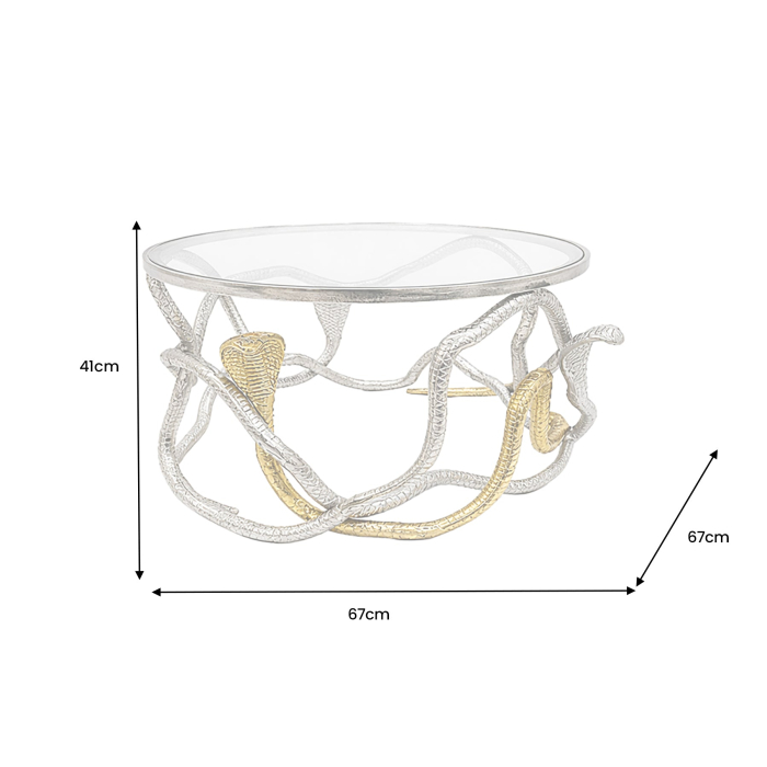Măsuță de cafea SNAKE 70 cm argintiu-auriu cu blat de sticlă [7]