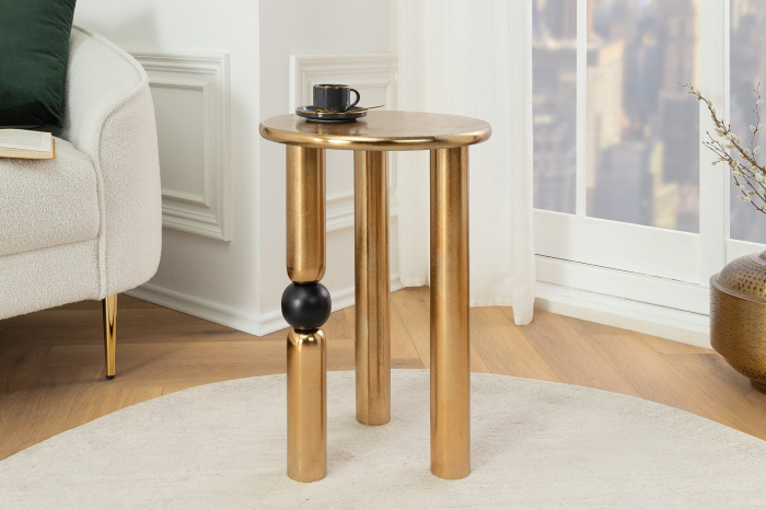 Măsuță laterală ABSTRACT 55cm aurie cu detaliu negru tip sfera  [2]