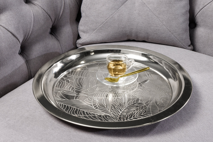 Masuta laterala CASABLANCA 50cm, tava detasabila,design cu lovitura de ciocan argintiu antic [5]