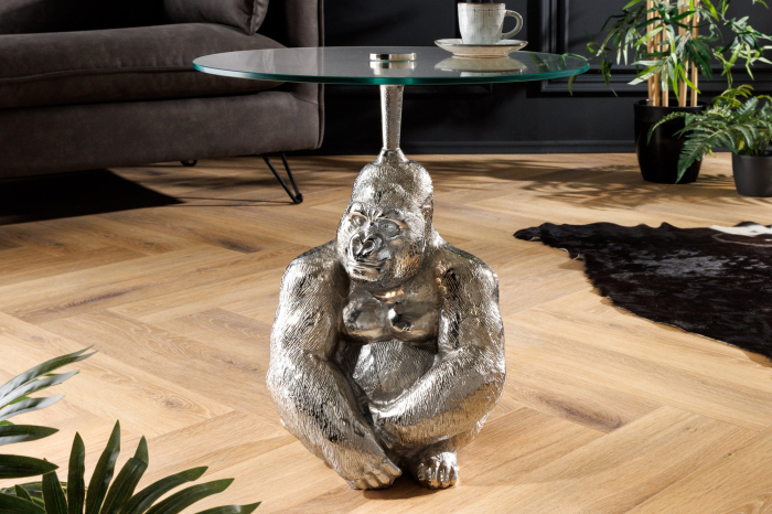 Măsuță laterală KONG 50cm argintie cu blat de sticlă de 45cm [3]