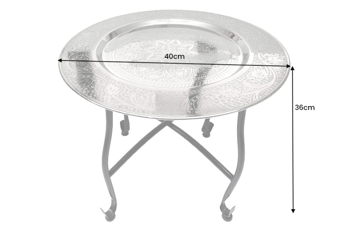 Masuta laterala MARRAKESH 40 cm argintie , design cu textura batuta , tava detasabila  [10]