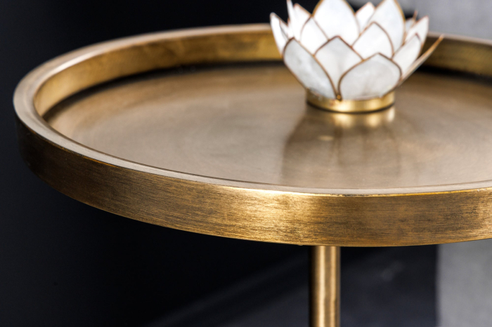 Masuta laterala TRAYFUL 60cm,baza de marmura si blat culoare alama antica din fier [5]