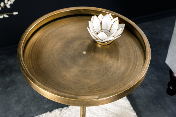 Masuta laterala TRAYFUL 60cm,baza de marmura si blat culoare alama antica din fier [8]