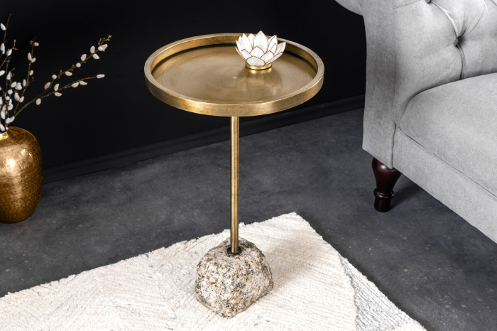 Masuta laterala TRAYFUL 60cm,baza de marmura si blat culoare alama antica din fier [4]