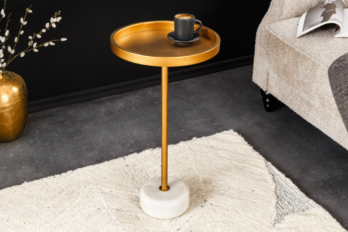 Masuta laterala TRAYFUL 60cm,baza din marmura alba si blat auriu [2]