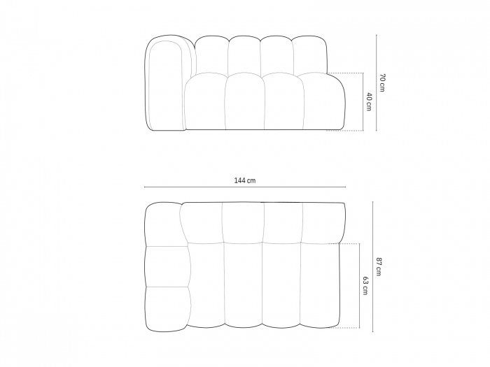 Modul Lupine cu 2 locuri, colt pe partea stanga si tapiterie din tesatura structurala, albastru royal [6]