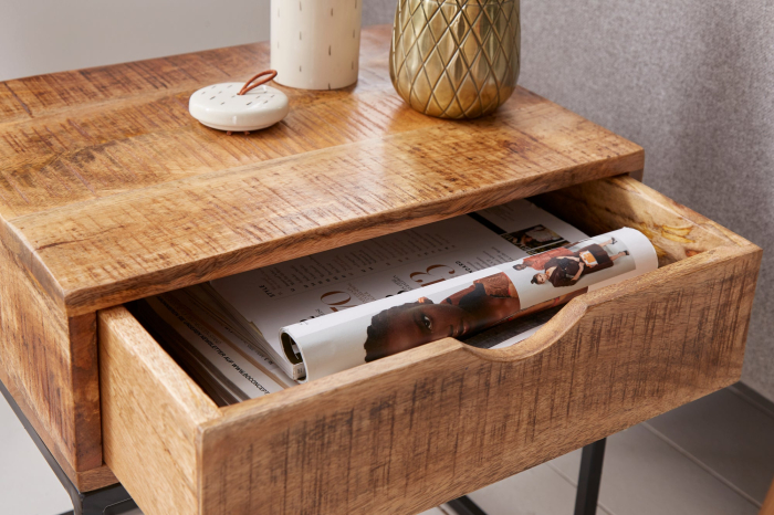 Noptieră IRON CRAFT 45cm cu sertar lemn de mango natural [5]