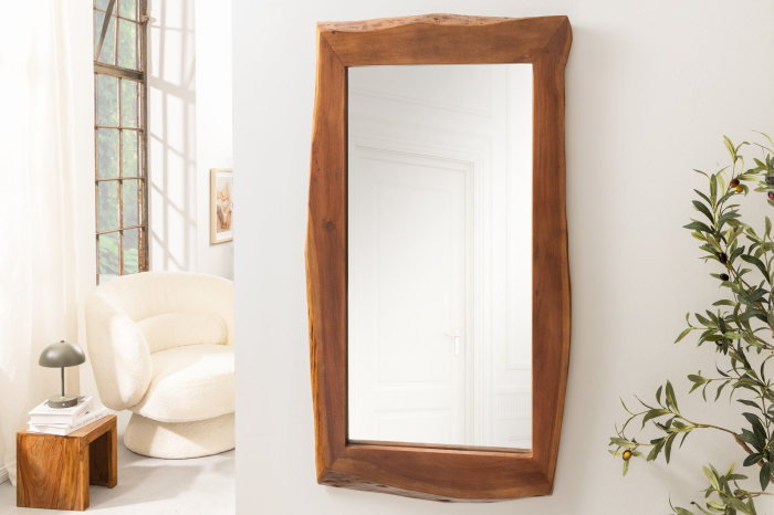 Oglindă de perete MAMMUT 160 cm din lemn de salcâm maro cu margini naturale [5]