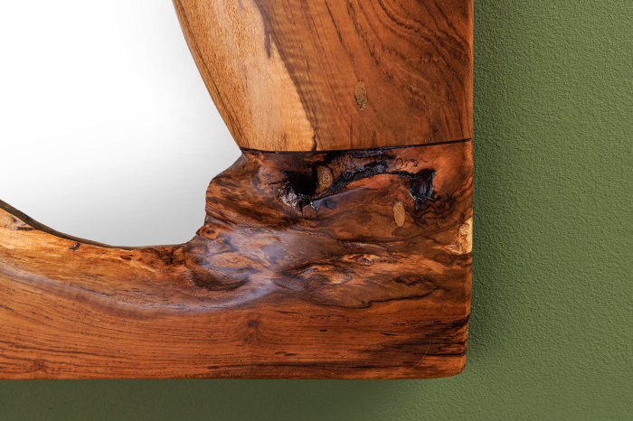 Oglindă de perete MOSAIC 90 cm din lemn de tec maro natural, realizată manual [11]