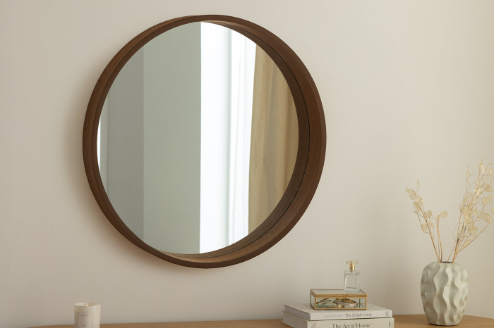 Oglindă de perete PORTRAIT 70 cm rotundă, furniruită cu lemn de nuc [3]