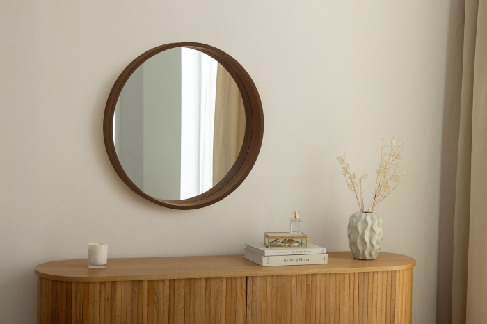 Oglindă de perete PORTRAIT 70 cm rotundă, furniruită cu lemn de nuc [4]