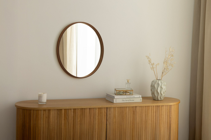Oglindă de perete PORTRAIT 70 cm rotundă, furniruită cu lemn de nuc [4]