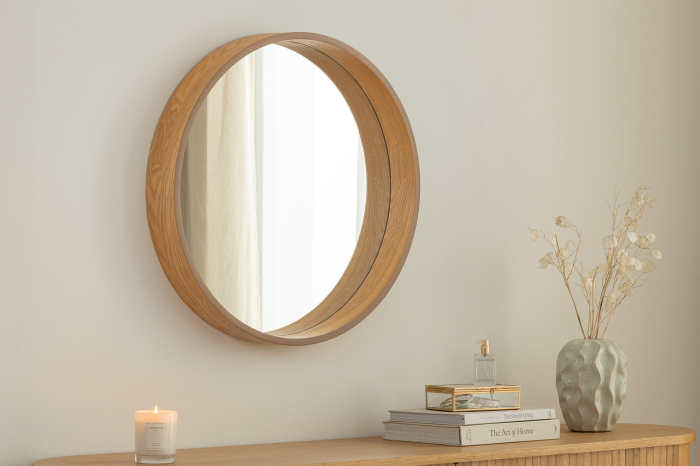 Oglindă de perete PORTRAIT 70 cm rotundă, furniruită cu lemn de stejar [6]