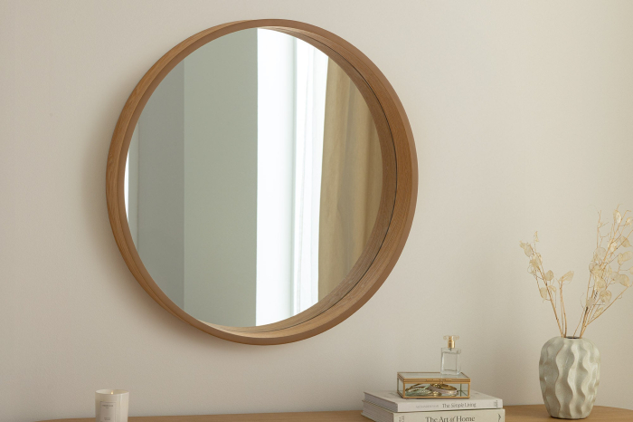 Oglindă de perete PORTRAIT 70 cm rotundă, furniruită cu lemn de stejar [3]