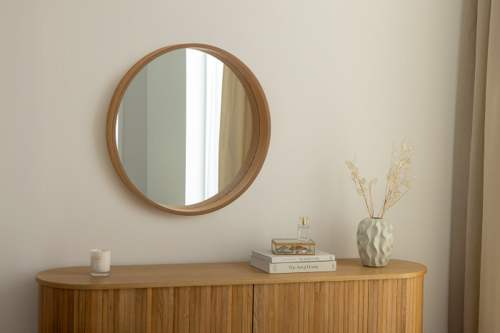 Oglindă de perete PORTRAIT 70 cm rotundă, furniruită cu lemn de stejar [4]