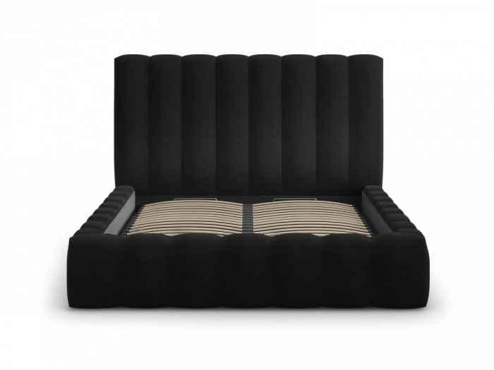 Pat Kelp cu tapițerie din catifea și ladă depozitare 140x200, negru [2]