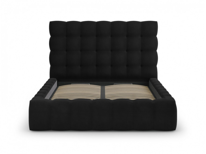 Pat Mamaia cu tapițerie din catifea și ladă depozitare 140x200, negru [2]