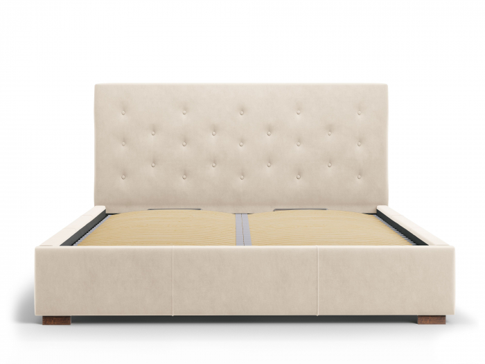 Pat Seri bej cu tapițerie din catifea și ladă depozitare 140x200 [3]
