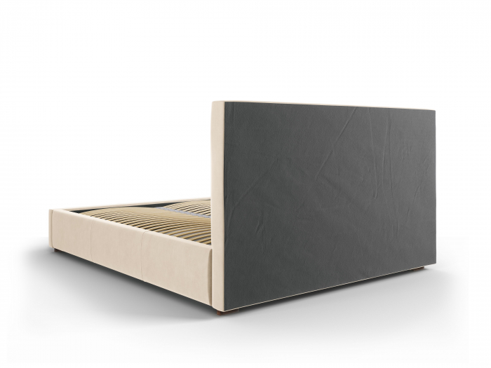 Pat Seri bej cu tapițerie din catifea și ladă depozitare 140x200 [4]