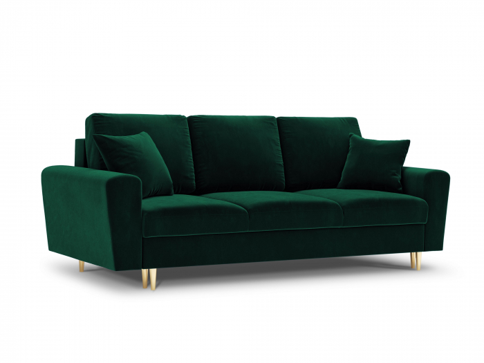 Canapea  extensibila 3 locuri Moghan cu tapițerie din catifea, picioare din metal auriu, verde [1]