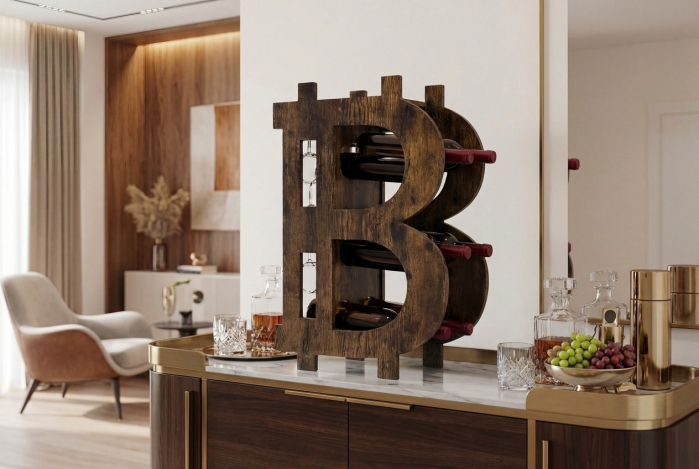 Raft pentru vinuri Half BITCOIN 70 cm, pin natural [3]