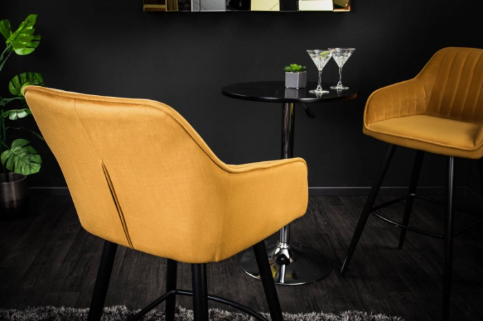 Set 2 scaune bar Turin galben din catifea și cadru metalic, 102 cm [3]