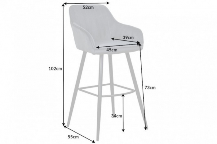 Set 2 scaune bar Turin gri din catifea și cadru metalic, 102 cm [7]
