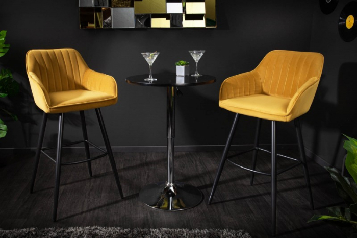 Set 2 scaune bar Turin galben din catifea și cadru metalic, 102 cm [2]
