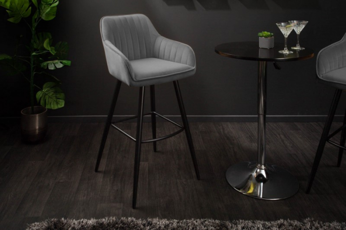 Set 2 scaune bar Turin gri din catifea și cadru metalic, 102 cm [2]