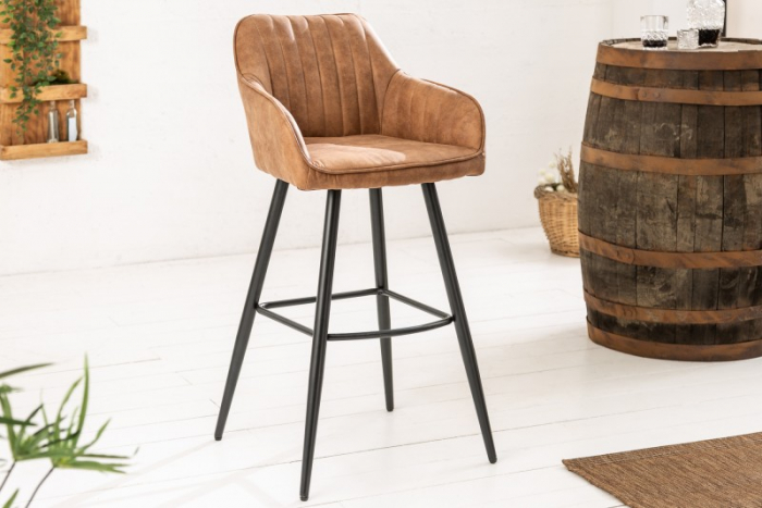 Set 2 scaune bar Turin maro din microfibră și cadru metalic, 102 cm [2]