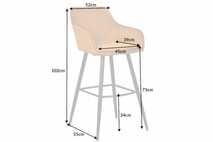 Set 2 scaune bar Turin galben din catifea și cadru metalic, 102 cm [6]