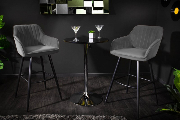 Set 2 scaune bar Turin gri din catifea și cadru metalic, 102 cm [3]