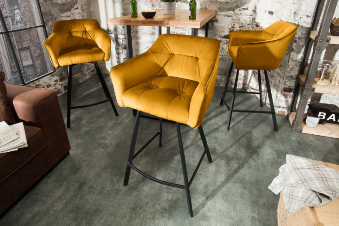 Scaun bar Loft galben din catifea și cadru metalic, 100 cm [2]